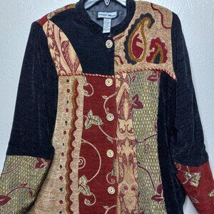 Vintage Indigo Moon Tapestry Patchwork Jacket Size L